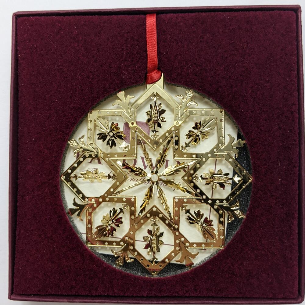 BALDWIN 1998 Aspen Ice Flower Christmas ornament tree gold snowflake vintage NIB